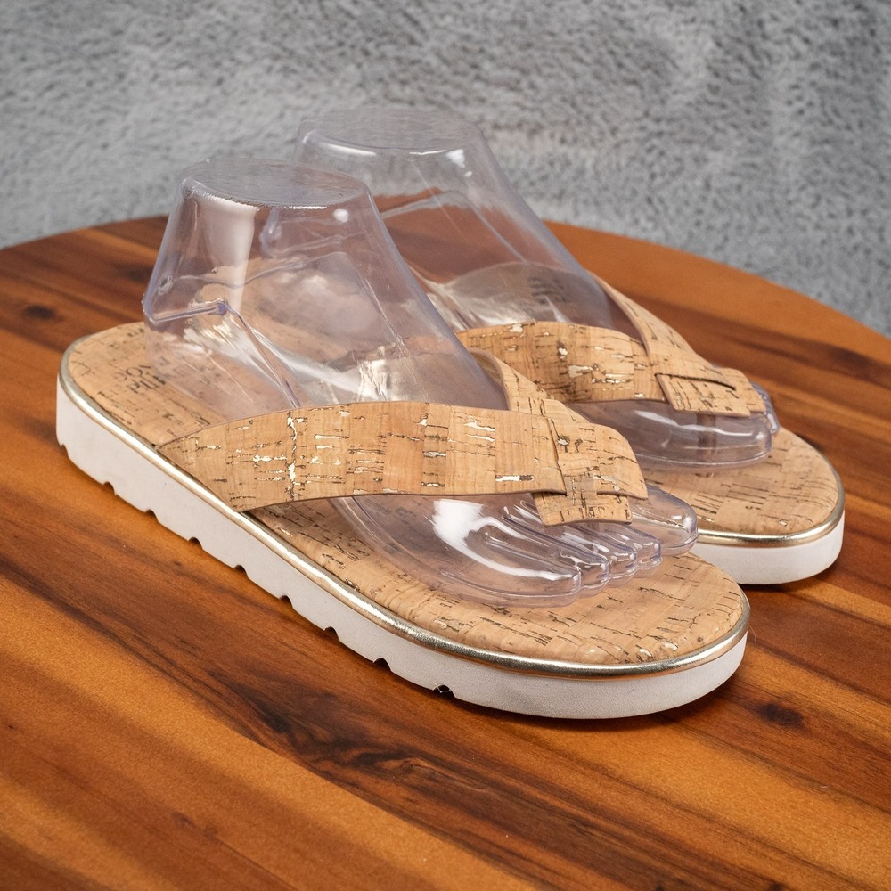 Donald J Pliner Lynne Cork Natural-Platino Flip Flop Sandals Women's Sz 10 EUC
